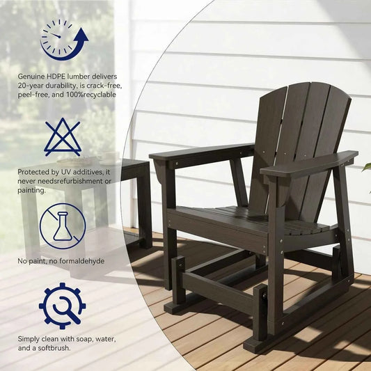 Aoxun HDPE Patio Rocking Chairs, Outdoor Porch Glider Chair Set of 1 Wood Like Wide Seat Black