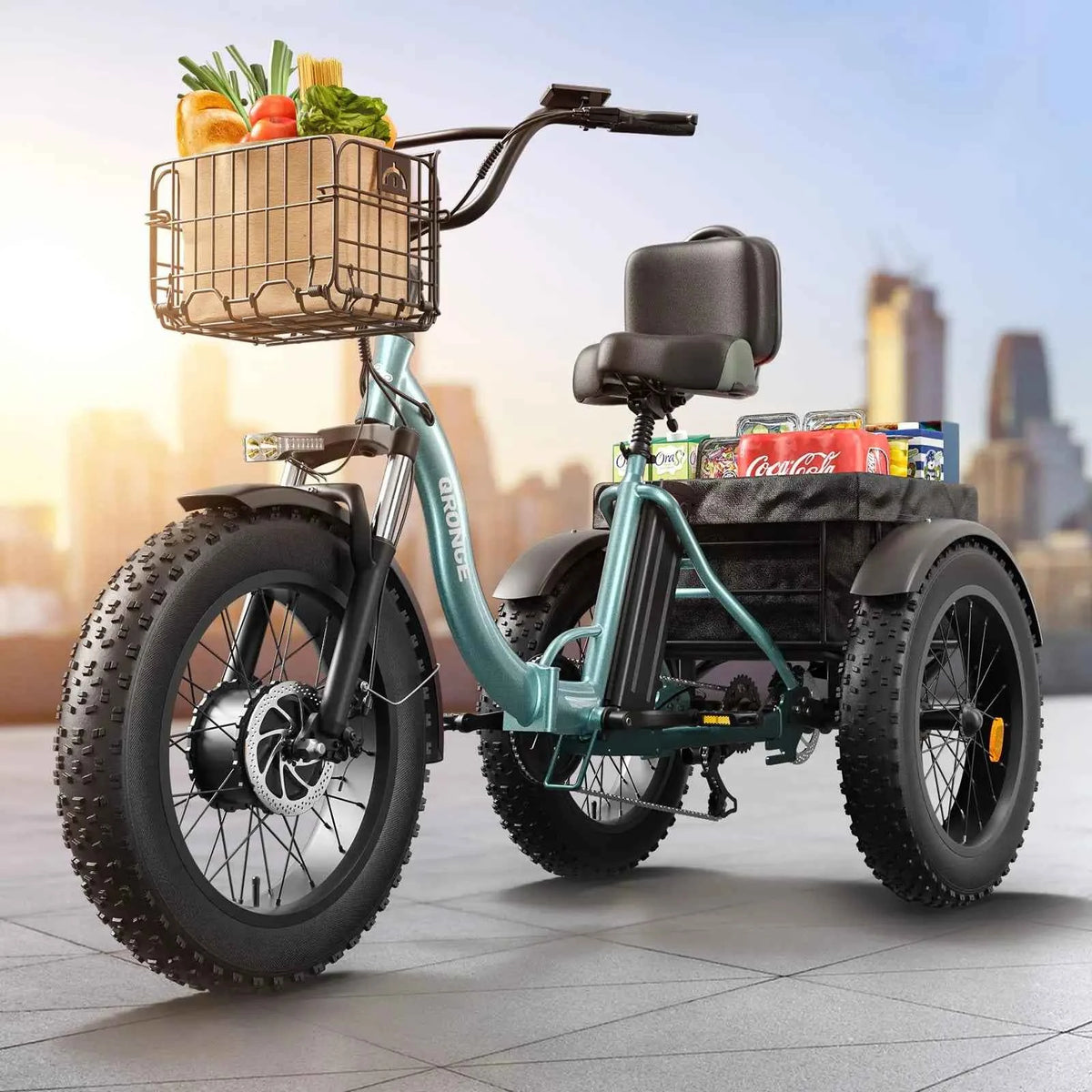 QRONGE Electric Bike for Adults 1200W Peak, 36V, 20AH Battery, Folding Electric Tricycle. 75 Miles Range Max. 20MPH, 20"*4" Fat Tire. Electric Trike