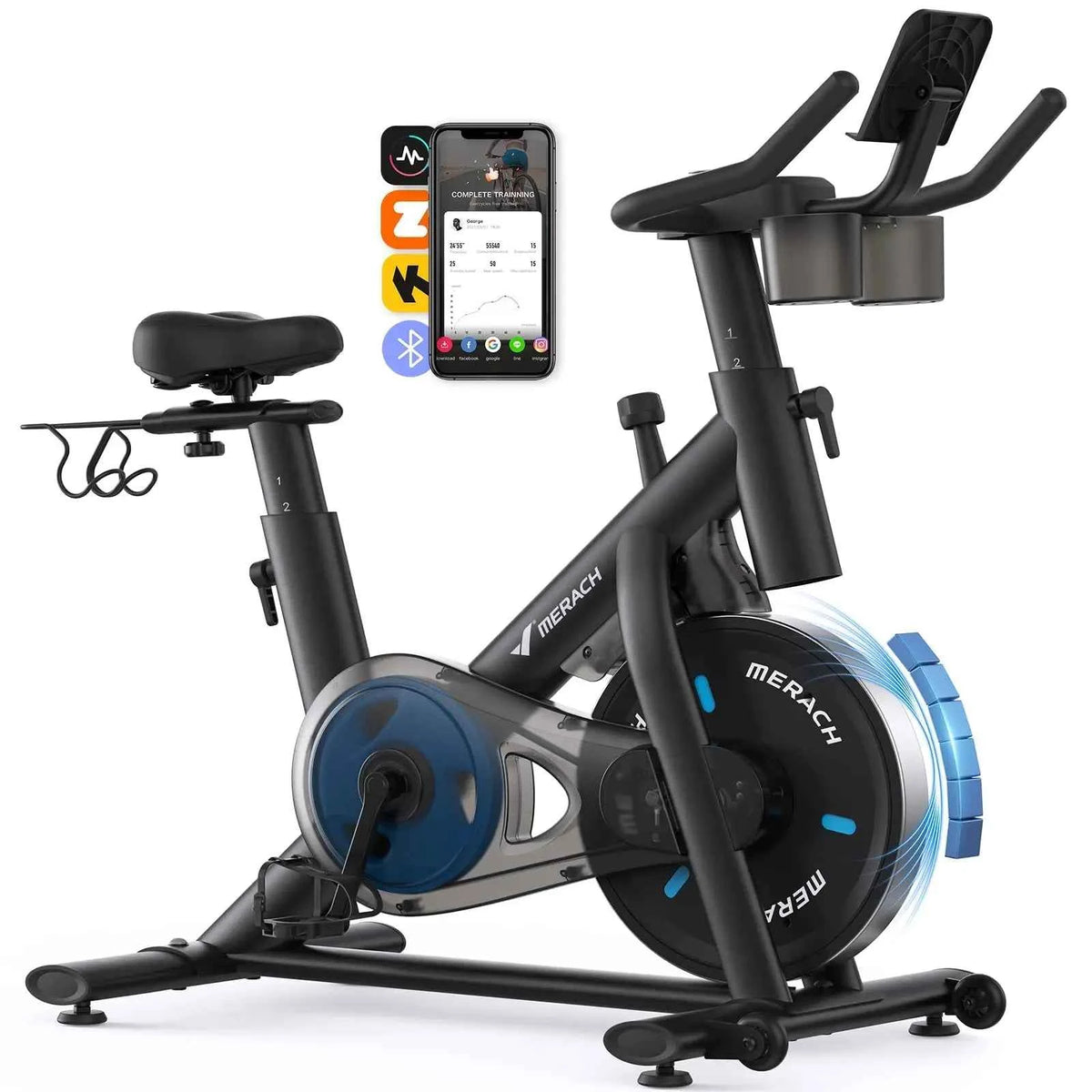 MERACH Exercise Bike Brake Pad/Magnetic Stationary Bike with Exclusive App. Low Noise. Indoor Cycling Bike with Fitness Courses