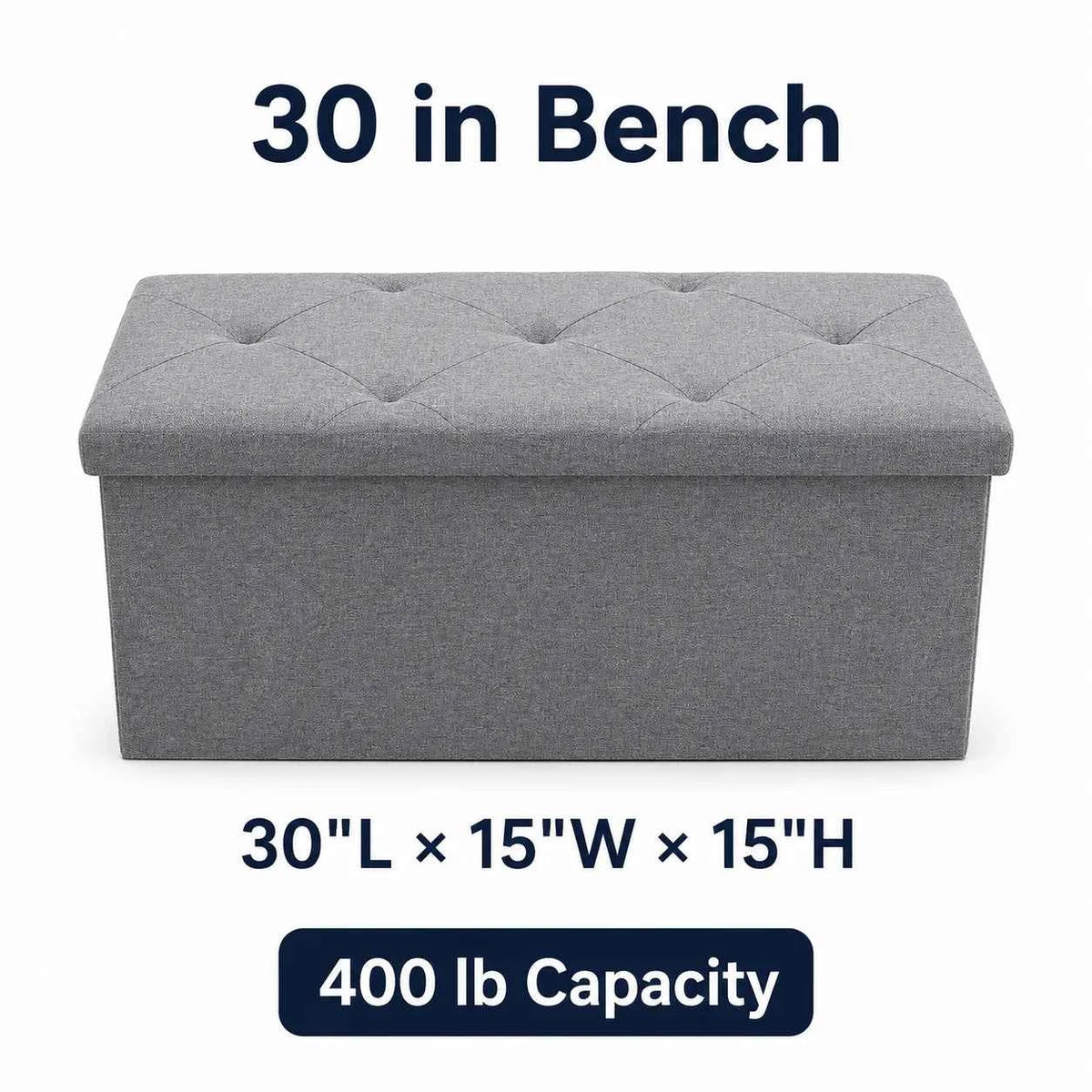 Folding Storage Ottoman Bench and Cube, Gray Tufted Fabric. Storage Chest Footrest Seat with 400 lb Capacity for Bedroom Entryway Living Room, Multiple Sizes
