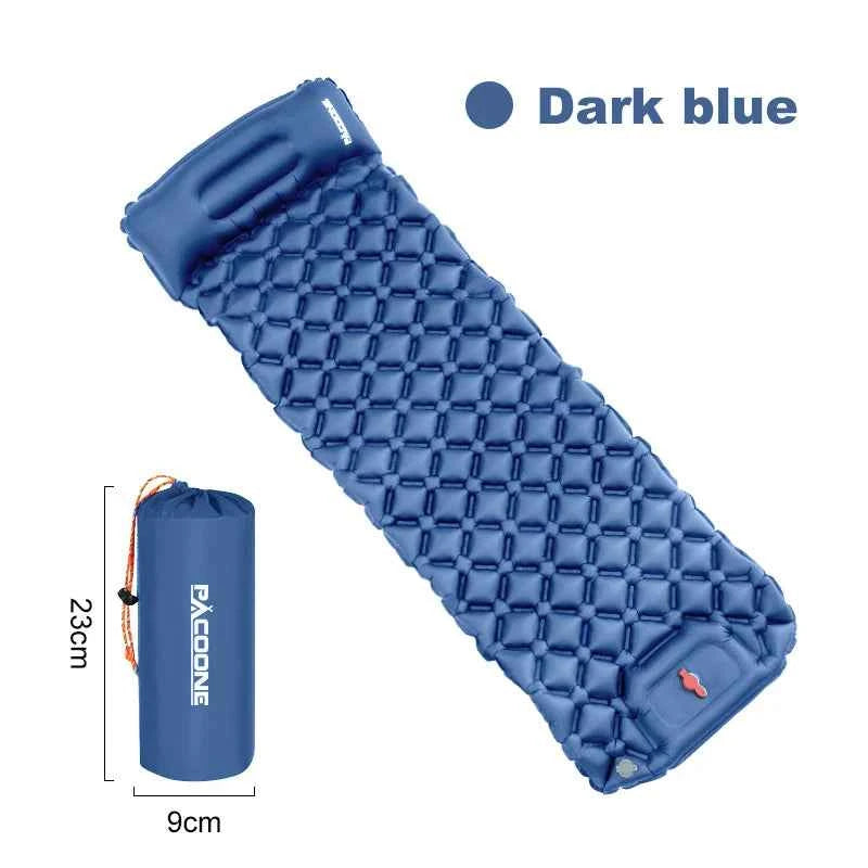 PACOONE Outdoor Sleeping Pad, Camping Inflatable Mattress, Built-in Pump. Ultralight Air Cushion Travel Mat With Headrest For Travel