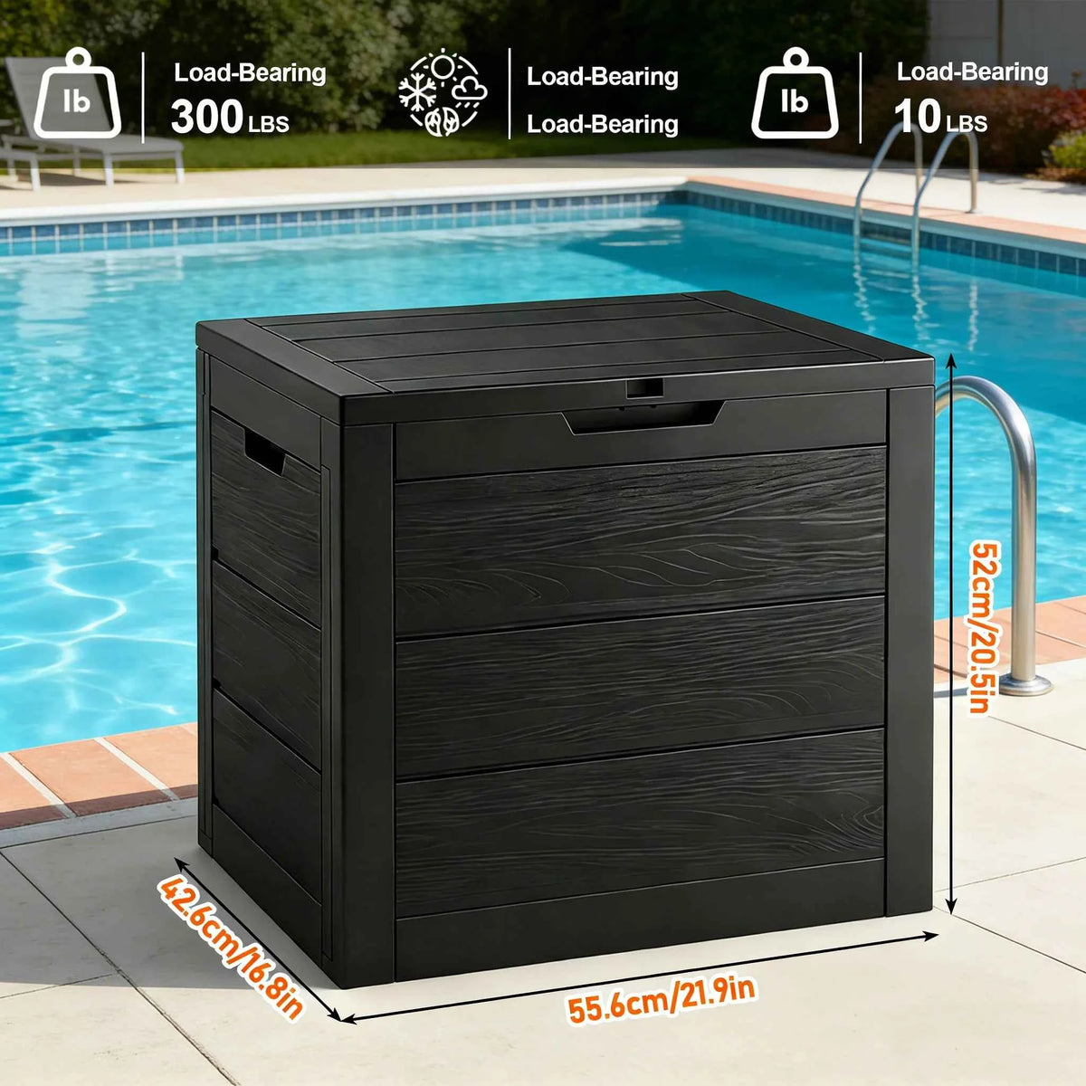 35 Gallon Large Outdoor Resin Storage Box With Lockable Lid - Heavy-Duty Deck Box For Patio Furniture Cushions, Pool Accessories