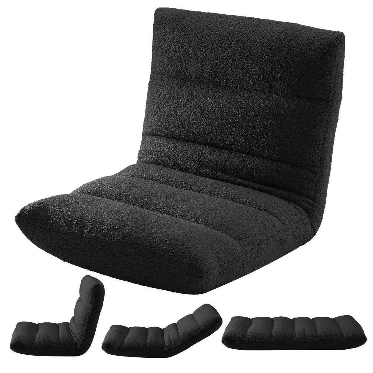 JHK Folding Floor Chair with Back Support Adjustable 14-Position Floor Seating with Comfy Teddy Velvet