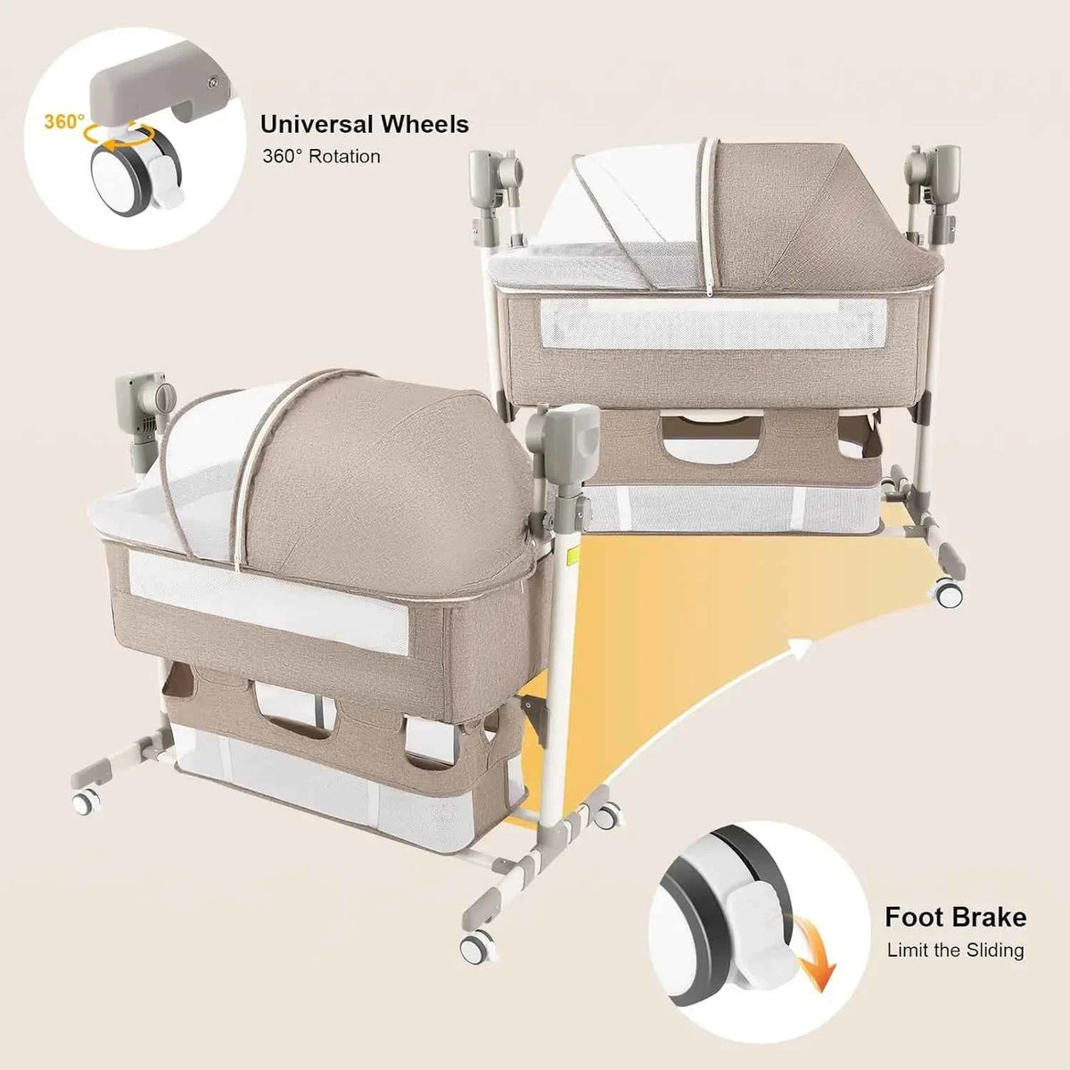Smart Electric Baby Bassinet, Bedside Sleeper with Music Play, Automatic Cradle with 3 Speed Timing and 5 Speed Wobbling, Portable Baby Bed Height Adjustable Crib, with Nets + Mattresses