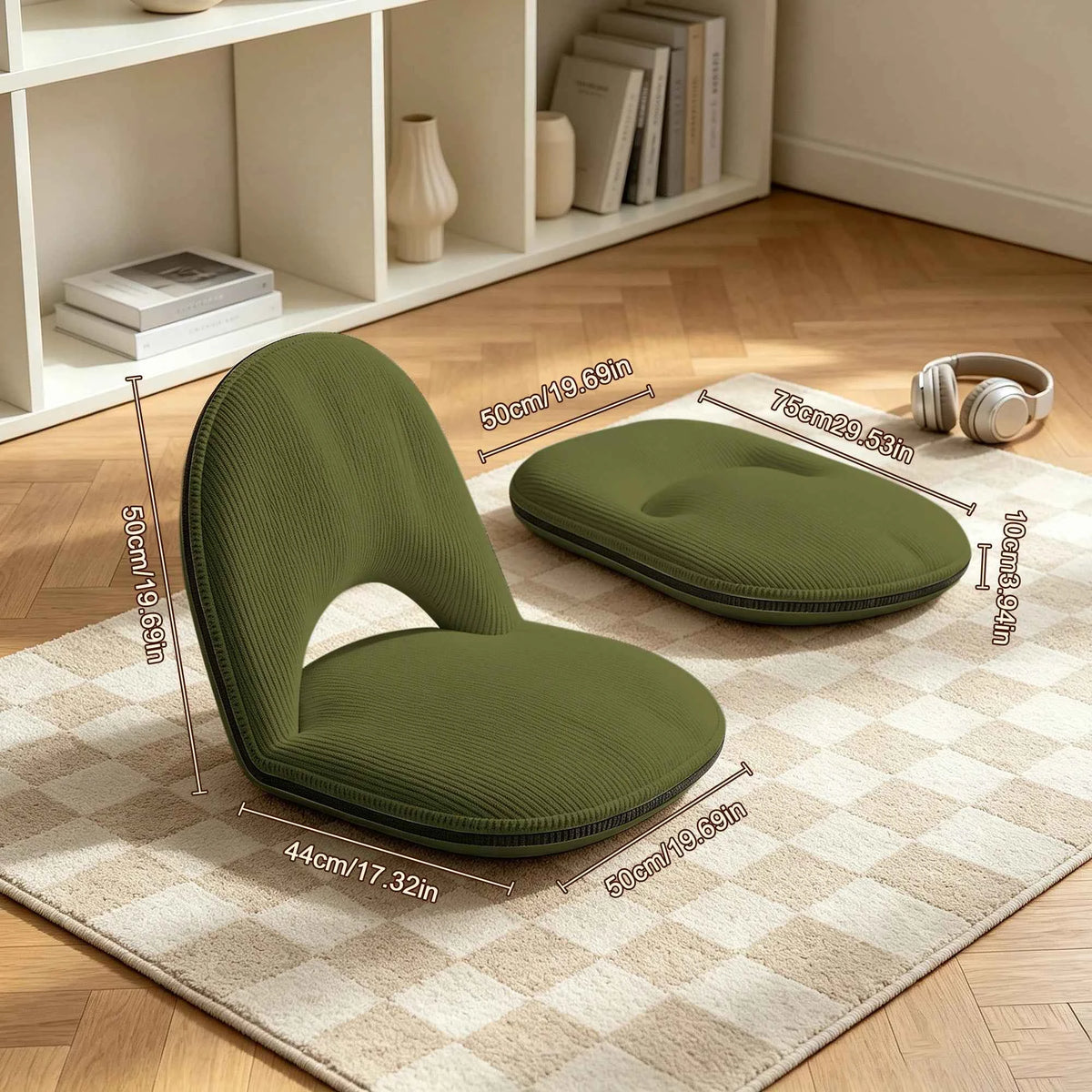 Premium Soft Corduroy Folding Floor Recliner, 5-Position Adjustable Ergonomic Lazy Lounge Chair, Fit for Living Rooms, Bedrooms, Camping, Stadium Concerts, Picnic and Indoor/Outdoor Use, Plush Padded Foldable Floor Seat, Idea
