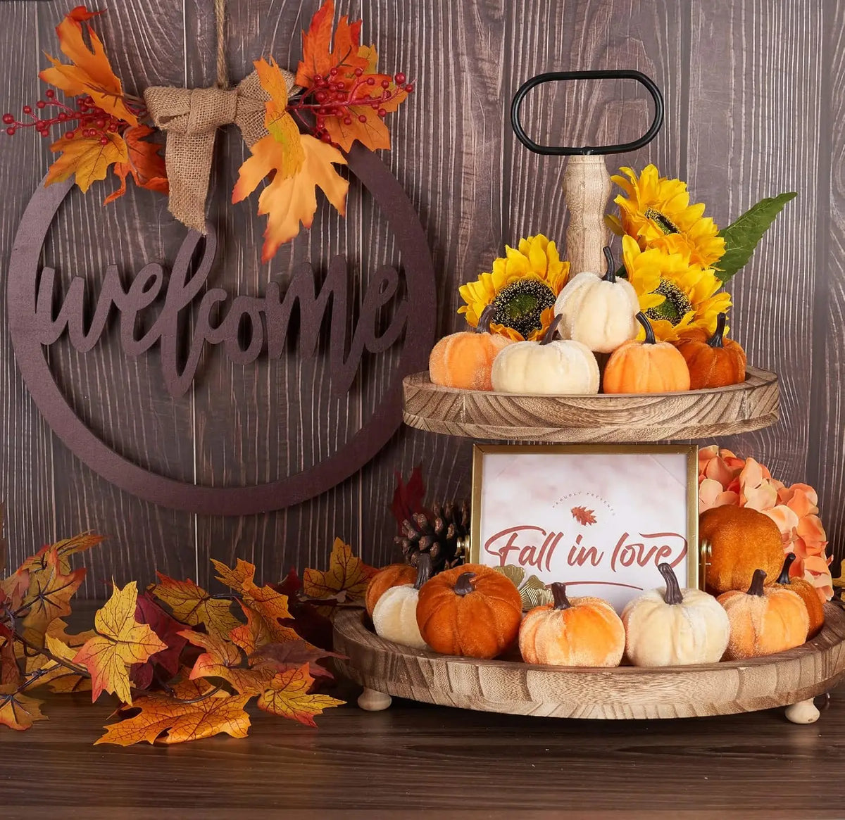 Pumpkin Decor 12pcs of Artificial Velvet. Fall Thanksgiving Decoration