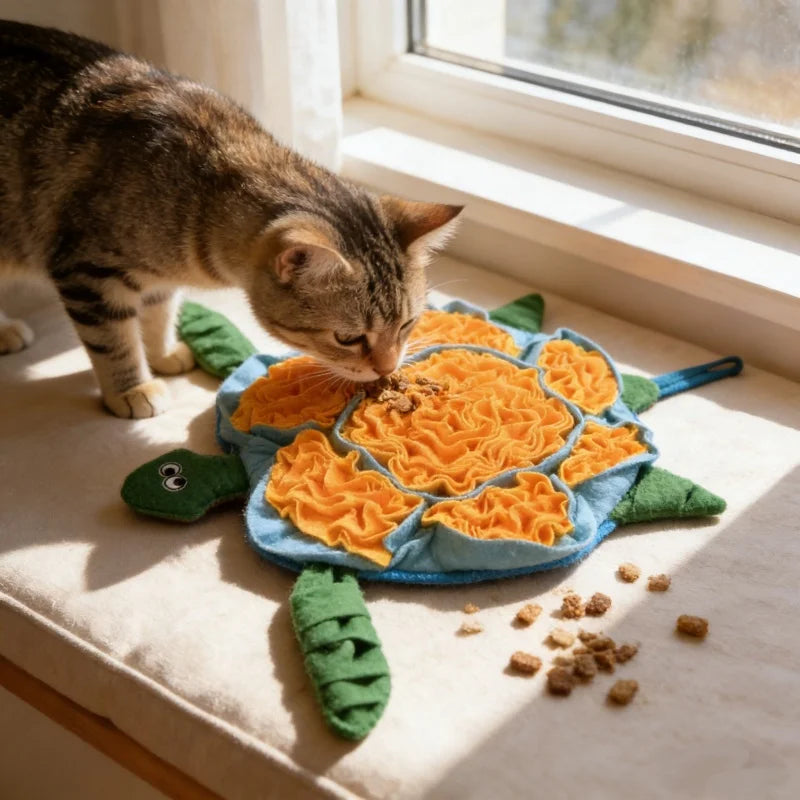 BOOTEELY Pet Sniffing Mat Turtle Design. Dog Puzzle Feeder, Washable. Foraging Pad for Boredom & Anxiety Relief