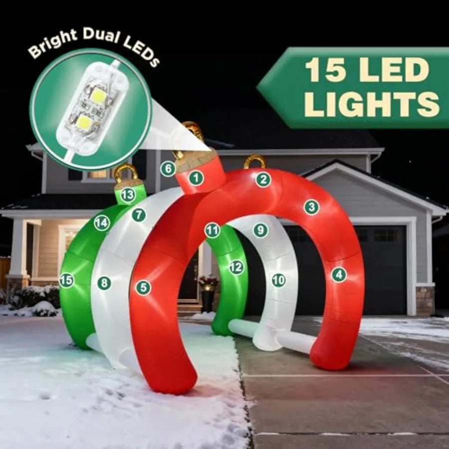 10.5 FT Christmas Ornament Tunnel Arch that is Inflatable and for Outdoors, Blow Up Walk-Through Archway Yard Decoration