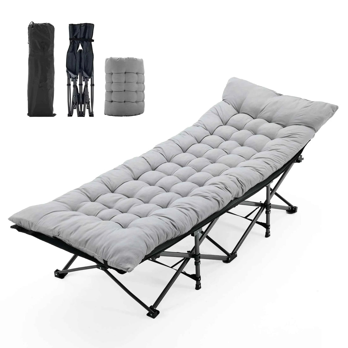 JHK Folding Camping Makeshift Bed Beach Lounge Chair. Portable 3.5'' Cushion 440 lbs. Sturdy Frame, Compact, Carry With Storage Bed for Outdoor, Camping, Hiking
