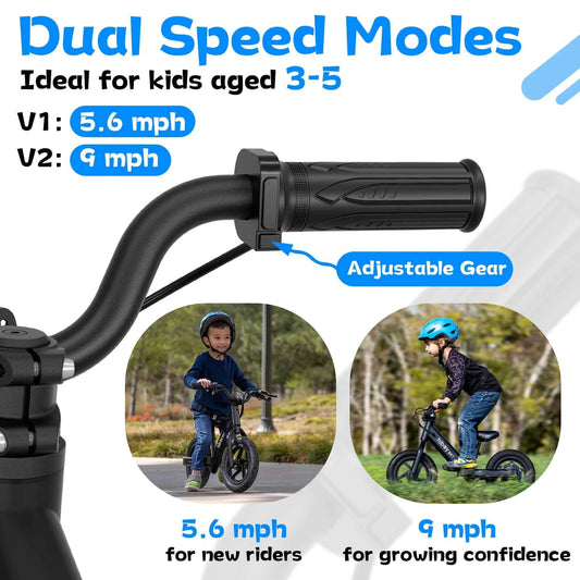 Hiboy BK1 Kids Electric Balance Bike with 12 Inch Tire, 5.6/9mph Speed, Adjustable Seat, 4.9 Miles Range for Ages 3-5