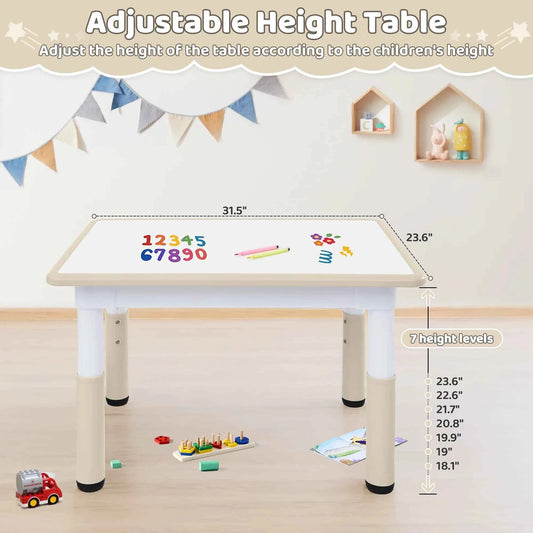 Kids Table 31.5" × 23.6", 7-Level Height Adjustable Toddler Activity Table, Graffiti-Proof Plastic Desk for Ages 3-8, Home & Daycare
