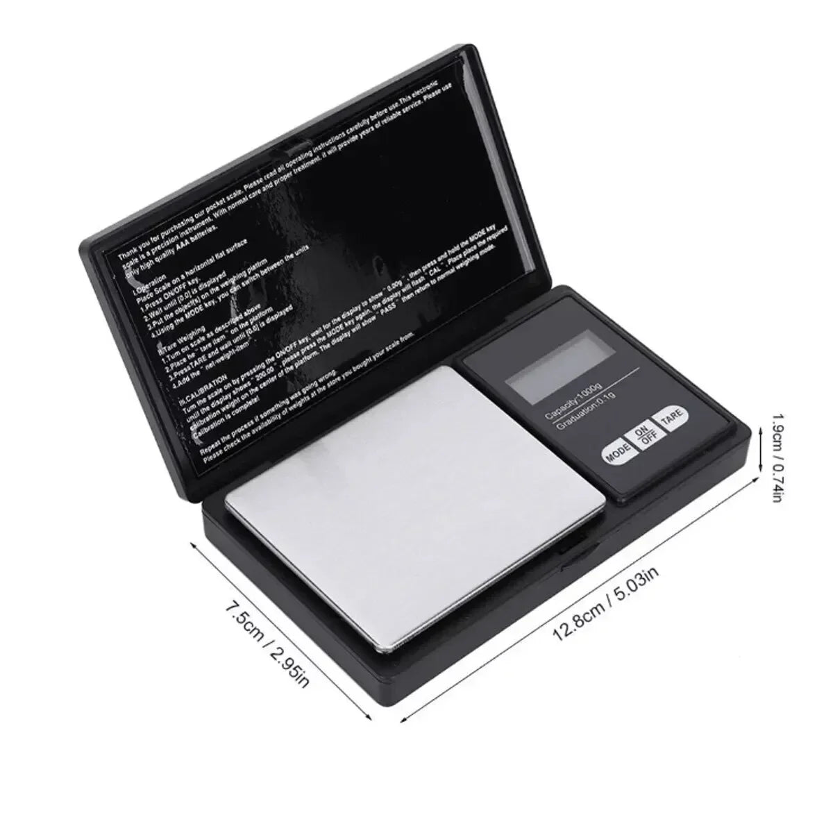 Digital Pocket Scale 1000g x 0.1g. Jewelry or Gold Coin Scale with Stainless Steel Platform. Grams, Ounces, Carats for Precise Weighing