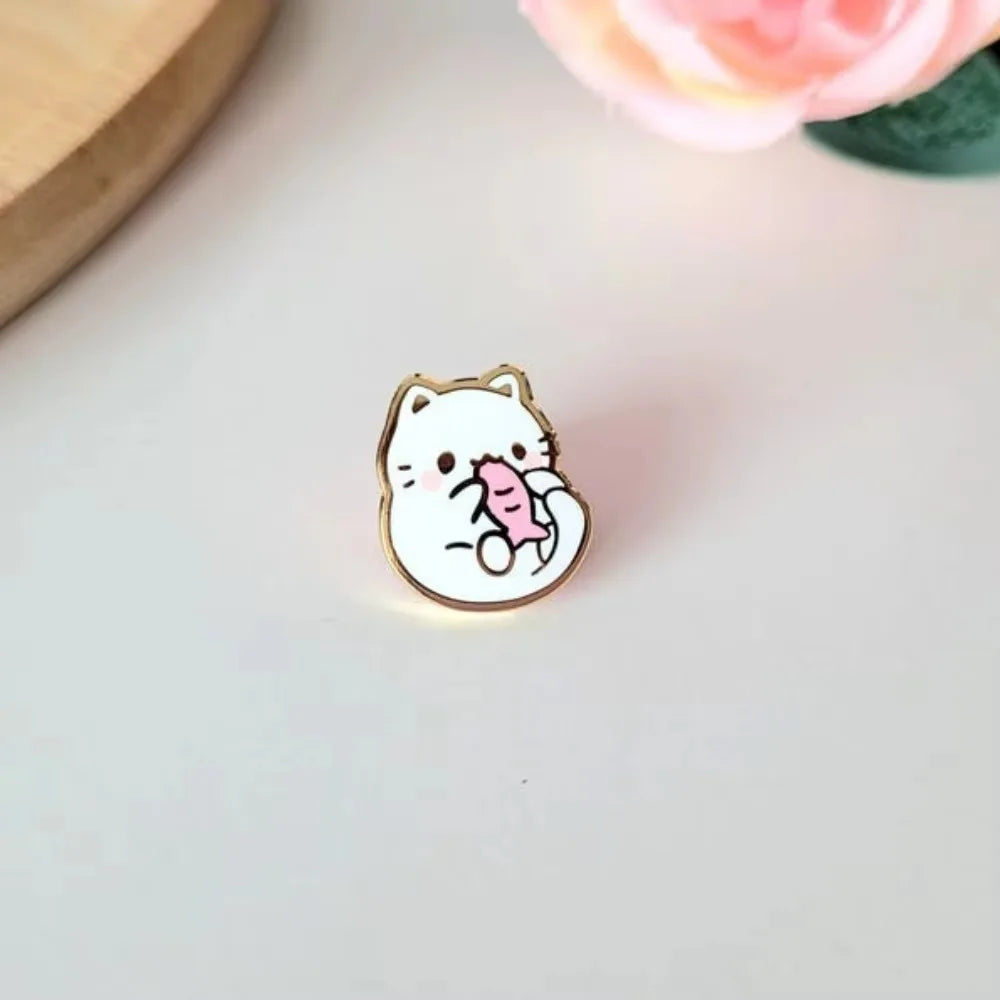 9PCS/SET Cute Tiny Cat Enamel Pins. Kawaii Kitten Fish Badge Cartoon Animal Brooch for Jewelry Accessory Gifts for Cats' Lovers