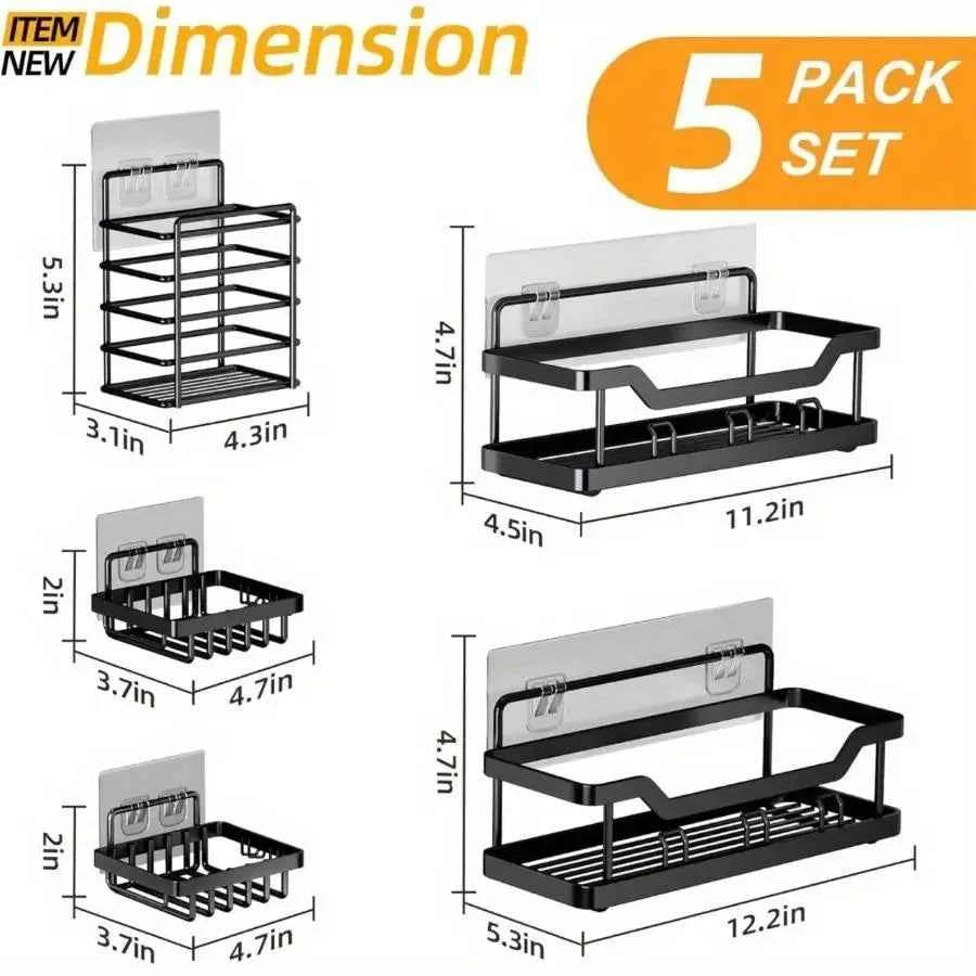 3/5 Pack Shower Organizer , Adhesive Shower Caddy with No Drilling, Rustproof Stainless Steel for Bathroom and Storage & Kitchen