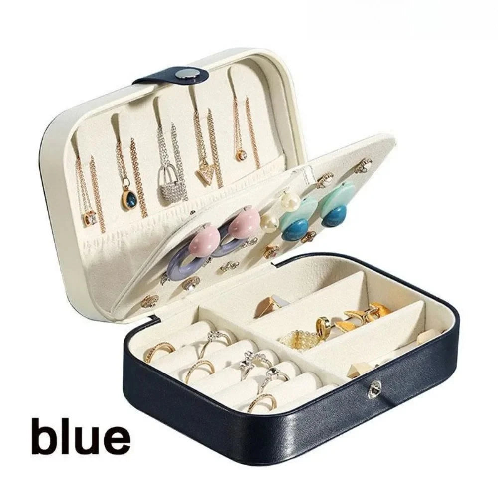 PU Leather Travel Jewelry Box. Portable Small Storage Organizer for Earrings, Rings, Necklaces. Case for Daily Home Use. Secure Zipper Closure. Elegant Minimalist Design Compact Travel Accessory