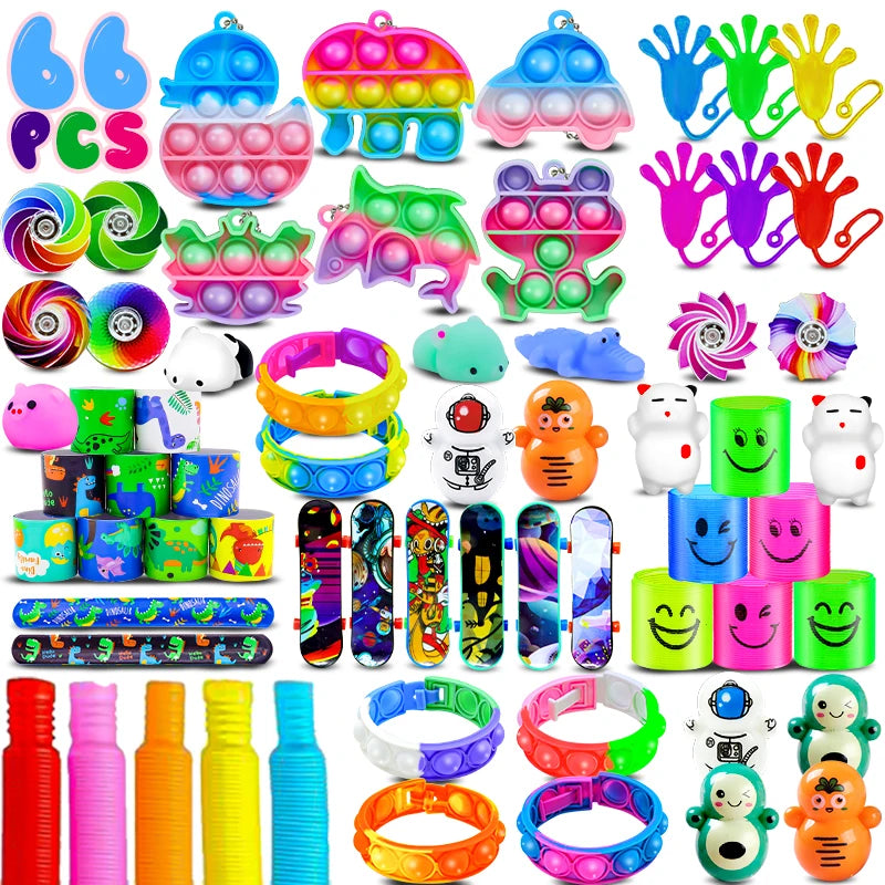 Kids Fidget Toys Party Favors Pack - Sensory Set Gifts with Stickers, Goodie Bag Fillers, Treasure Box, Classroom Prizes for School