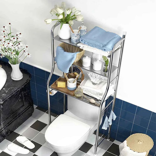 2/3-Tier Freestanding Over The Toilet Storage. Metal Bathroom Shelves with Paper Holder and Removable