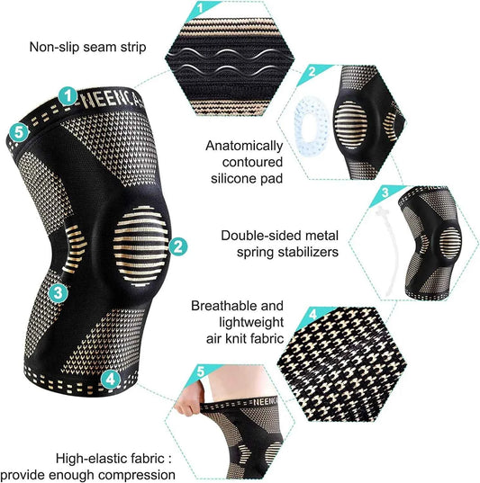 NEENCA Copper Knee Brace Knee Support with Patella. Gel Pad &Side Stabilizers for Knee Pain. Sport, Arthritis, ACL and Joint Pain Relief