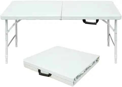 Folding Table 4ft Height, Adjustable Heavy-Duty Plastic 300lb Steel Frame, Portable Table with Carry Handle, Anti-Slip Feet, Waterproof & Easy to Clean,300LBS Weight Capacity for Indoor & Outdoor