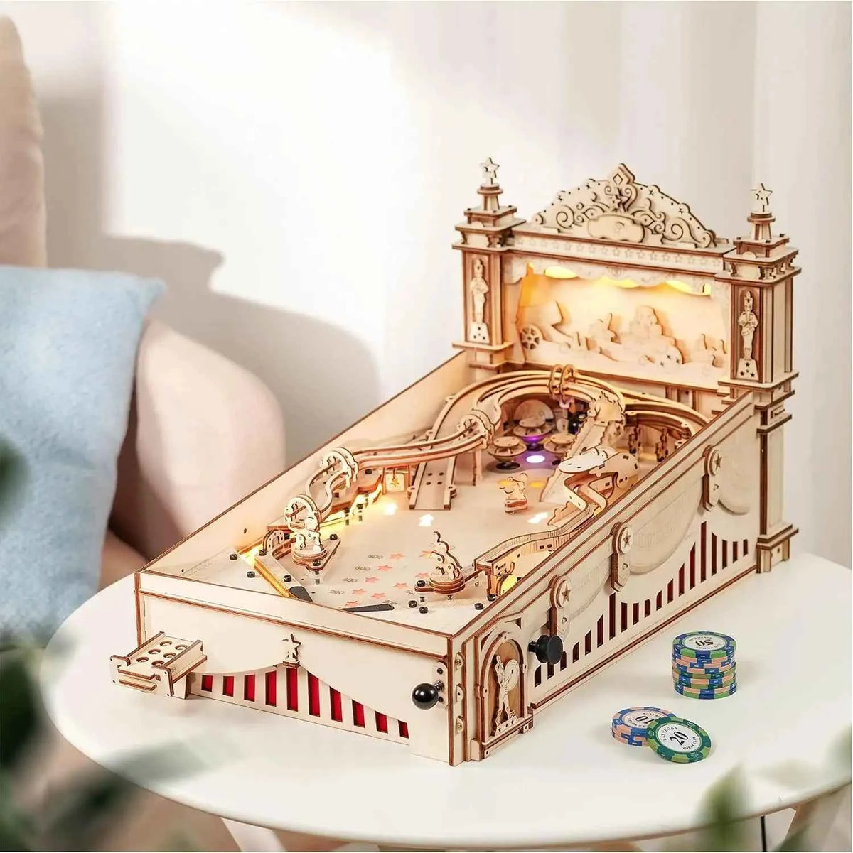 Robotime 3D Pinball Machine Puzzle Amusing Table Game. Mechanical Wooden Model Building Kits for Adult 14+ Teens