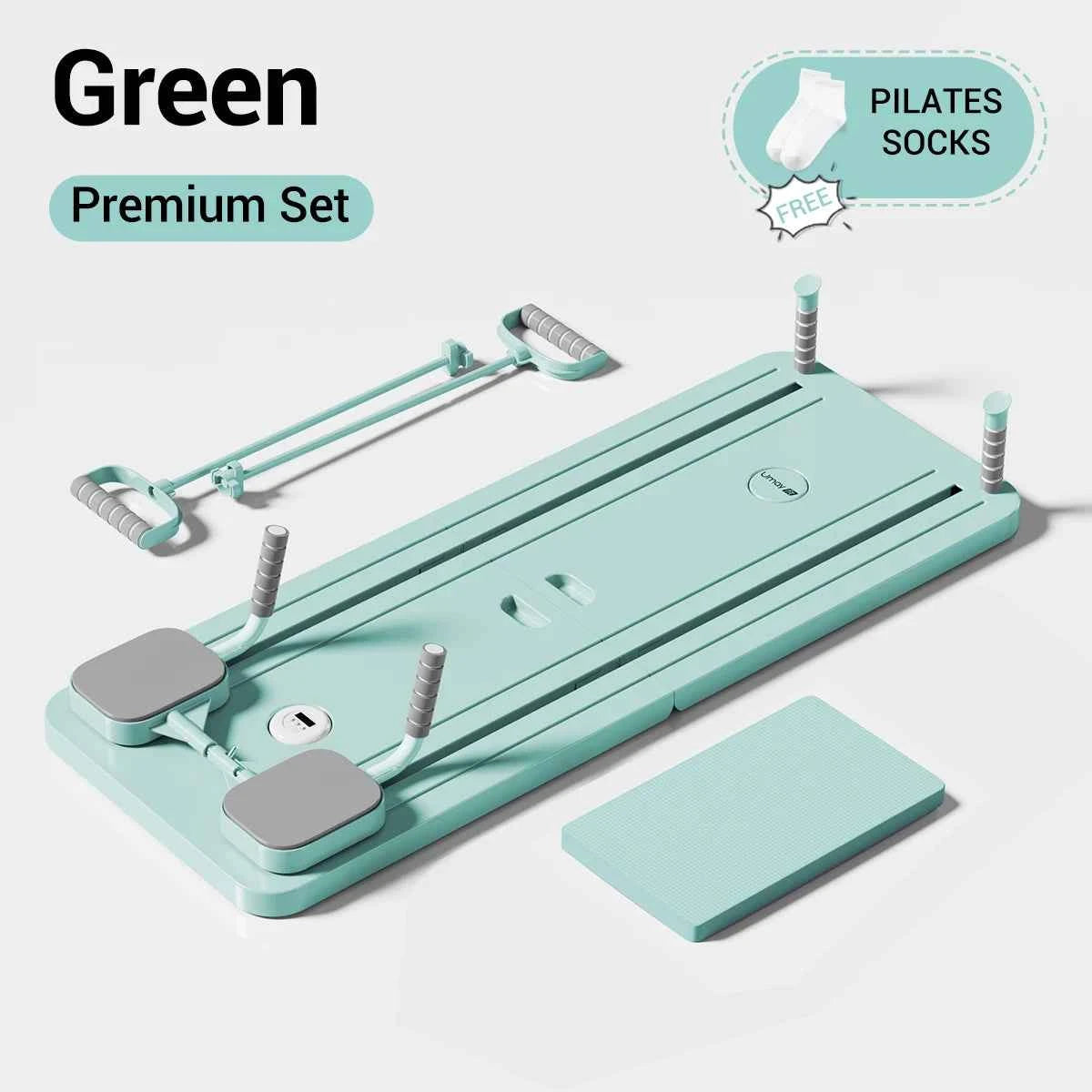 UMAY Multifunctional Pilates Board with Count Timer, Foldable Abdominal Trainer with Yoga Mat, Resistance Tubes.
