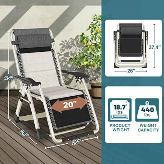Padded Zero Gravity Chair, Folding Outdoor Lounge Chairs Adjustable Reclining Camping Chairs with Cup Holder Ergonomic