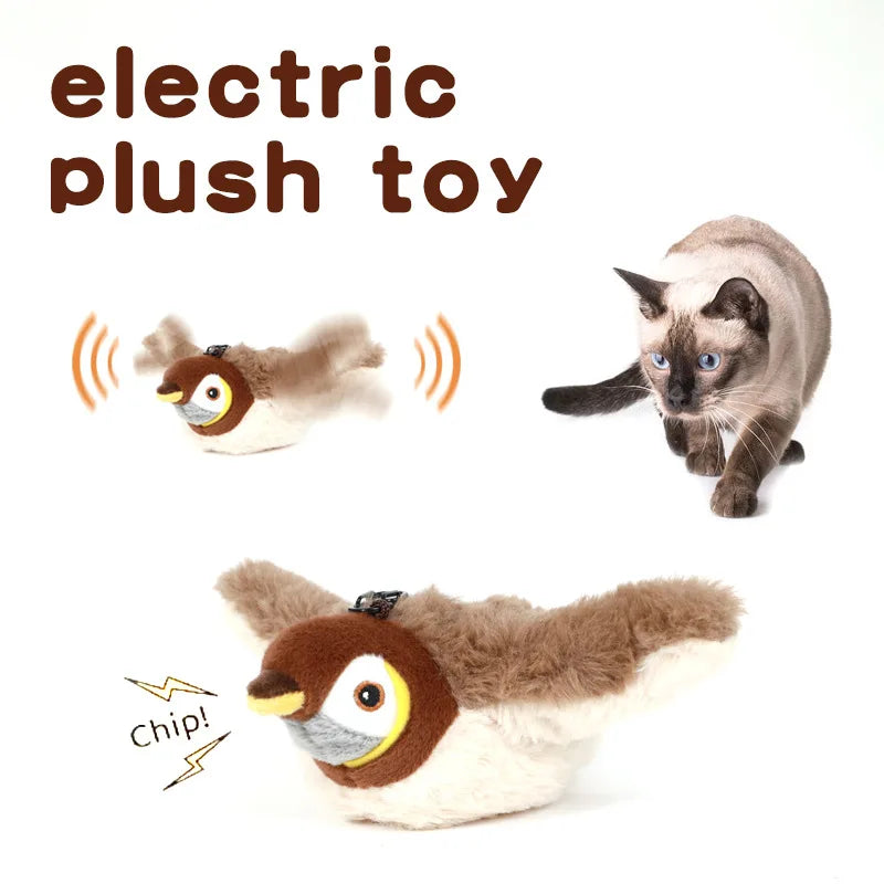Simulated Bird Cat Toy that is Interactive. Rechargeable Chirping & Flapping Bird(no Flying) Touch Activated Plush Toy Pet