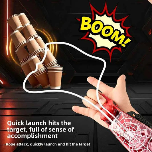One-Click Automatic String Launcher Wrist Web Shooter Toy, Cool Retractable Rope Shooting Stress Relief Prop