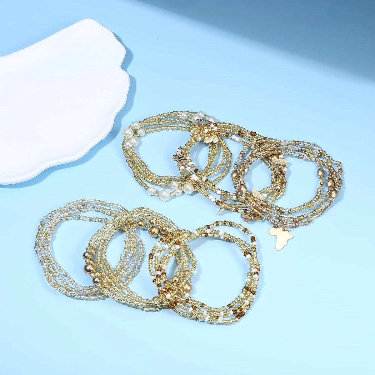6Pcs Waist Beads For Women, Belly Chain, Elastic Bead. Summer Body Chain, Bikini Jewelry for Women