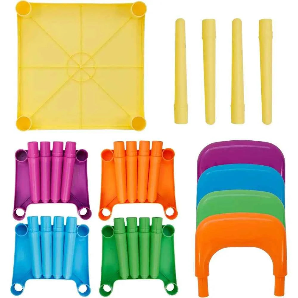 Kids Plastic Table and 4 Chairs Set, Multicolor Toddler Activity Table, Playroom, Reading, Art & Crafts