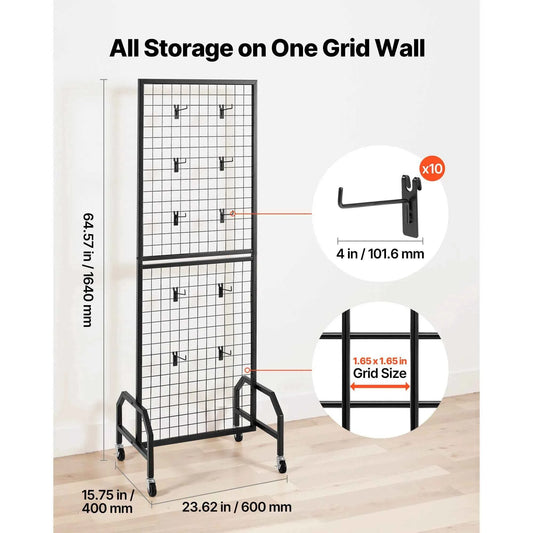 Grid Wall Panel. Wire Grid Panels. Display Rack Movable Art Display Shelf with Wheel Carbon Steel