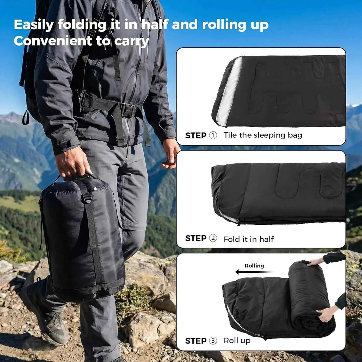 Queen Size 2 Person Lightweight 3 Season Double Sleeping Bag, Built-In Pillow, Full Zipper Design. Warm /Cold Weather. For Camping, Hiking. Backpacking