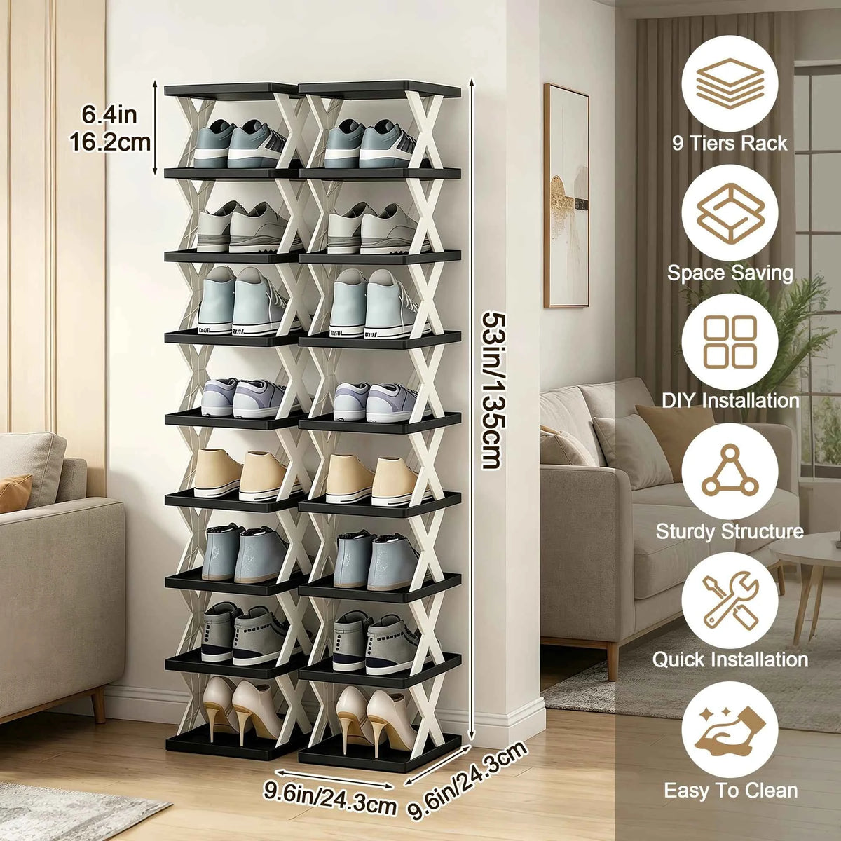 Quick Assembly No Tools Shelf, Vertical Multi Organizer for Small Space. Foldable