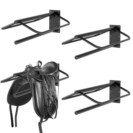 2Pcs Horse Saddle Rack with Pad Bar, Heavy‑Duty Wall Mount Metal Saddle Bracket, Western Saddle Storage for Tack Room, Stable, or Barn