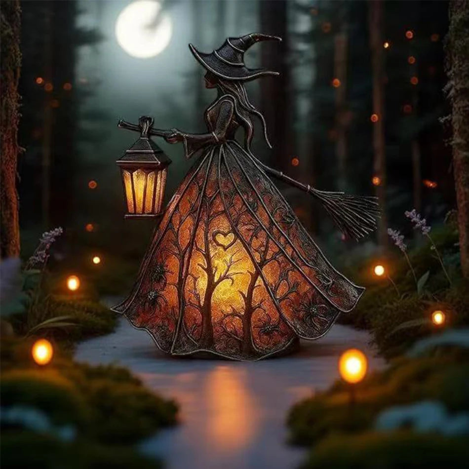 Halloween Witch Ghost 3D Lantern. Decorative Resin Lantern For Spooky Party Decoration. Halloween Outdoor or Indoor Lantern