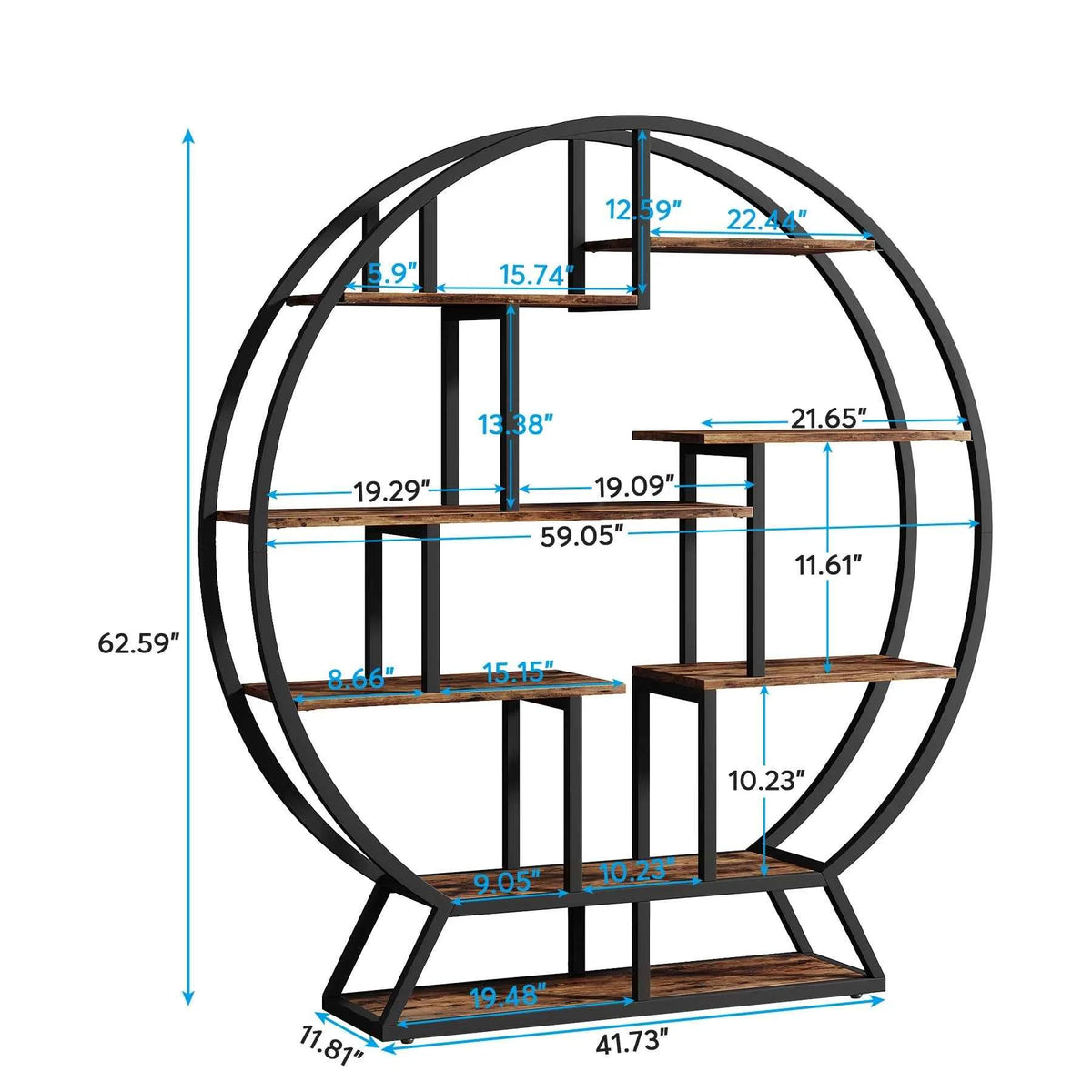 Etagere Bookcase, 63-Inch Industrial Wood Book Shelf with Staggered Shelves