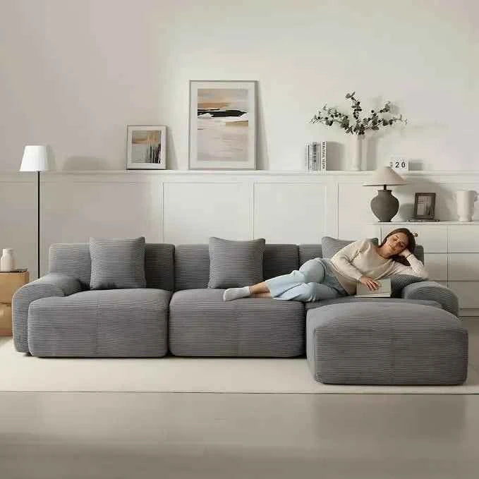 107in Modular Sectional Sofa with Ottoman. L-Shape Deep Seat Corduroy Memory Foam. No Assembly .Living Room Furniture, Custom