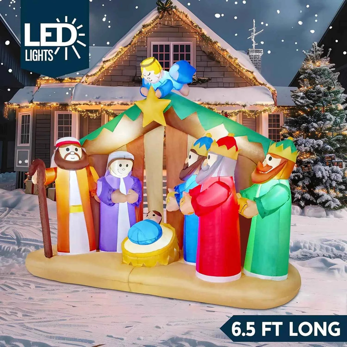 JOYFY 8 FT Long Christmas Inflatables Nativity Scene. Christmas Nativity Set with Build-in LEDs for Xmas Party. Yard Décor