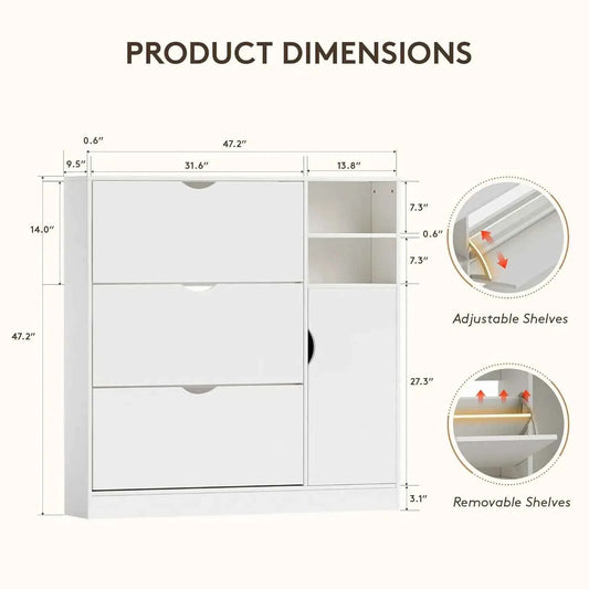 Storage Cabinet with 3 Flip Drawers and Storage Space, Adjustable Shelf, Large Capacity. Customized