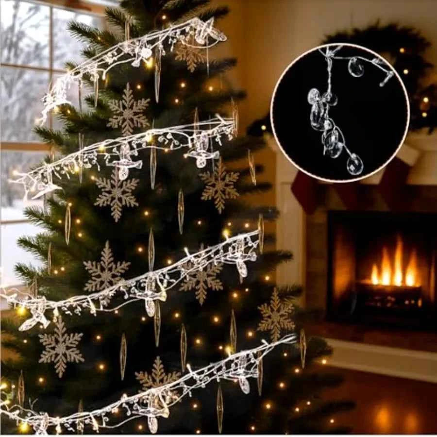 Acrylic Crystal LED Christmas Tree Decor With Fairy Garland Strands with Acrylic Hummingbird. Iron Wire 90 Waterdrop Beads.
