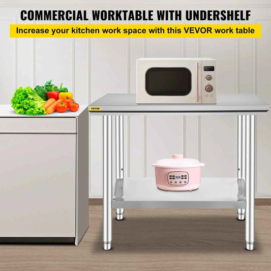 SucceBuy Kitchen Work Bench. Commercial Catering Table. Worktable with Undershelf Stainless Steel 330LBS 286LBS Restaurant, Home