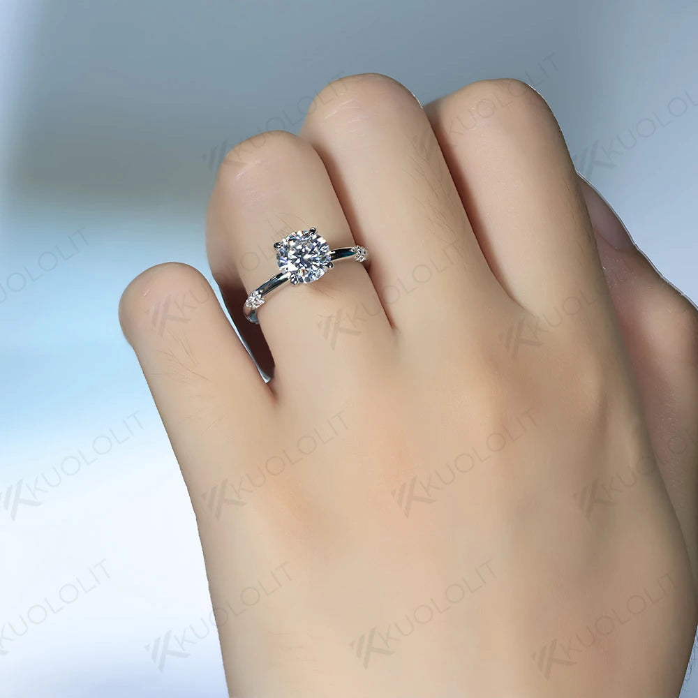 Kuololit US Stock Round Moissanite Rings for Women, 925 Sliver Sterling White Gold Diamond for Anniversary, Wedding, Engagement New