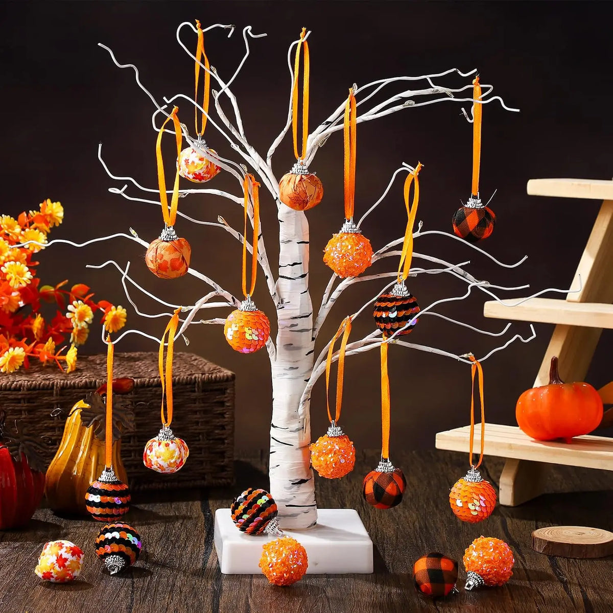 24 Pcs Fall Ball Ornaments 1.18 Inch Mini Thanksgiving Tree Decor