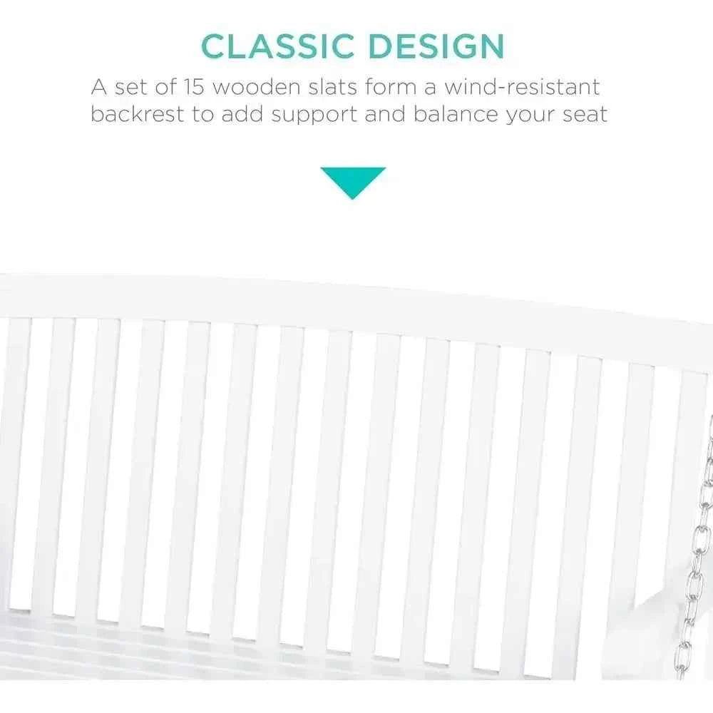 White Outdoor Porch Swing with Curved Back, Hanging Patio Bench Chair for Garden or Deck, 500lb Capacity, Includes Mounting Chai