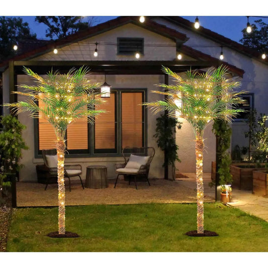 4/5/6/7/8/9FT Faux Palm Tree, Artificial Golden Cane Palm Tree. Outdoor Or Indoor, Fake Tree for Home, Office, Living Room, Yard, Patio