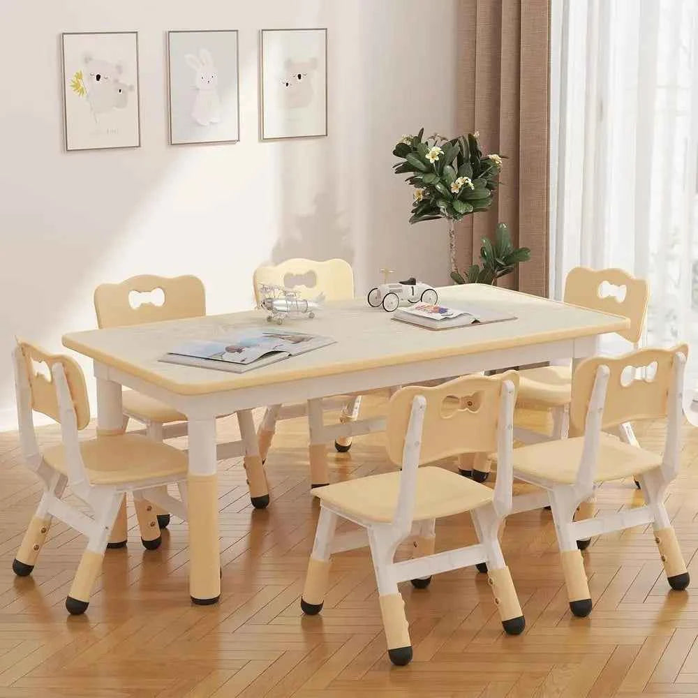 Kids Table And 6 Chairs Set. Height Adjustable Toddler Table. Ages 2-10. Graffiti Desktop with Non-Slip Legs for Children