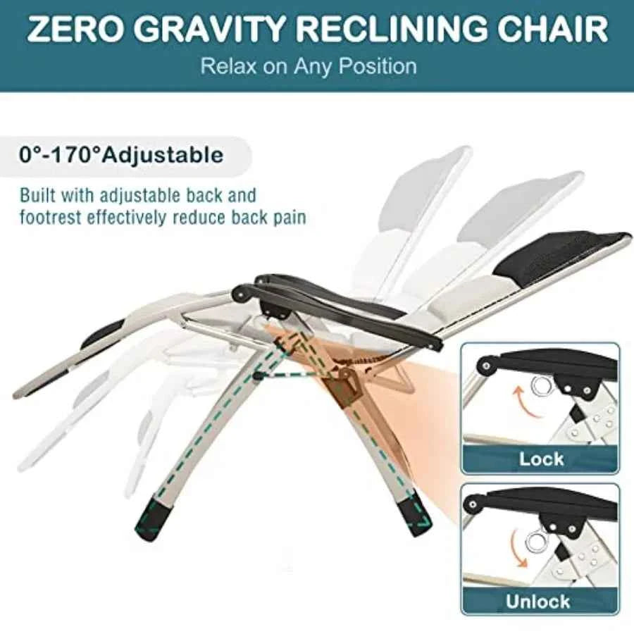 Padded Zero Gravity Chair, Folding Outdoor Lounge Chairs Adjustable Reclining Camping Chairs with Cup Holder Ergonomic