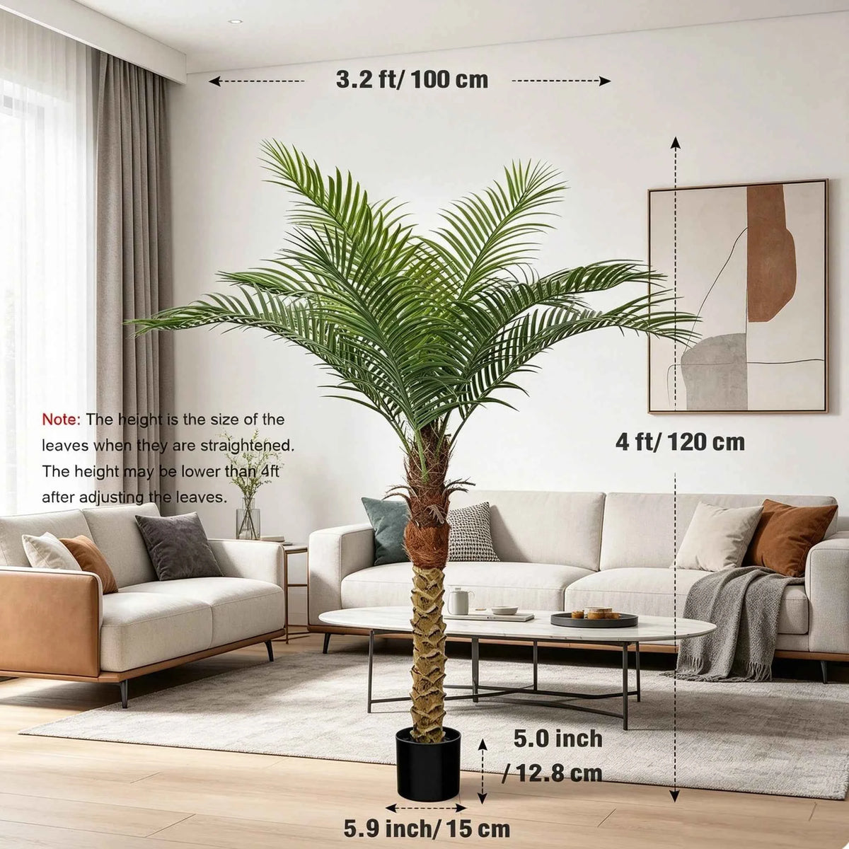 4/5/6/7/8/9FT Faux Palm Tree, Artificial Golden Cane Palm Tree. Outdoor Or Indoor, Fake Tree for Home, Office, Living Room, Yard, Patio