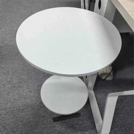 Round C Shaped 2 Tier Side Table with Modern Faux Marble. Metal Frame. Space Saving and Small