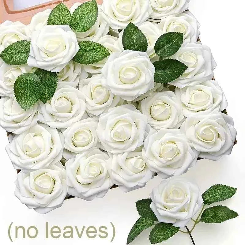 5-100pcs Fake Rose Flower Green Leaves for Valentine's Day ,Wedding, Birthday Party. Artificial Roses Heads with Stems Supplies
